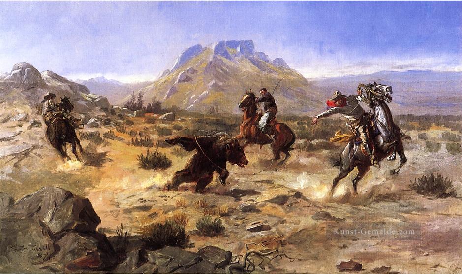 Capturing the Cowboy Grizzly Charles Marion Russell Indianer Ölgemälde